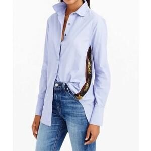 J. CREW Sequin Side Stripe Shirt Long Sleeve Button Down Blue Size 4